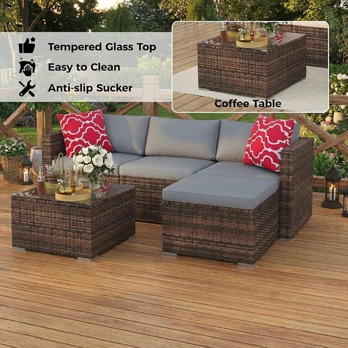 5 PCS Outdoor Sectional Sofa Set, Outdoor Patio Set Sectional Sofa, All-Weather - Image 5