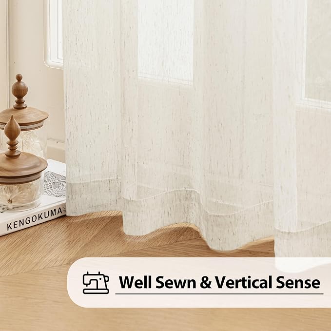 FMFUNCTEX Linen Sheer Curtains for Living Room, Natural Flax Blend Window - Image 4