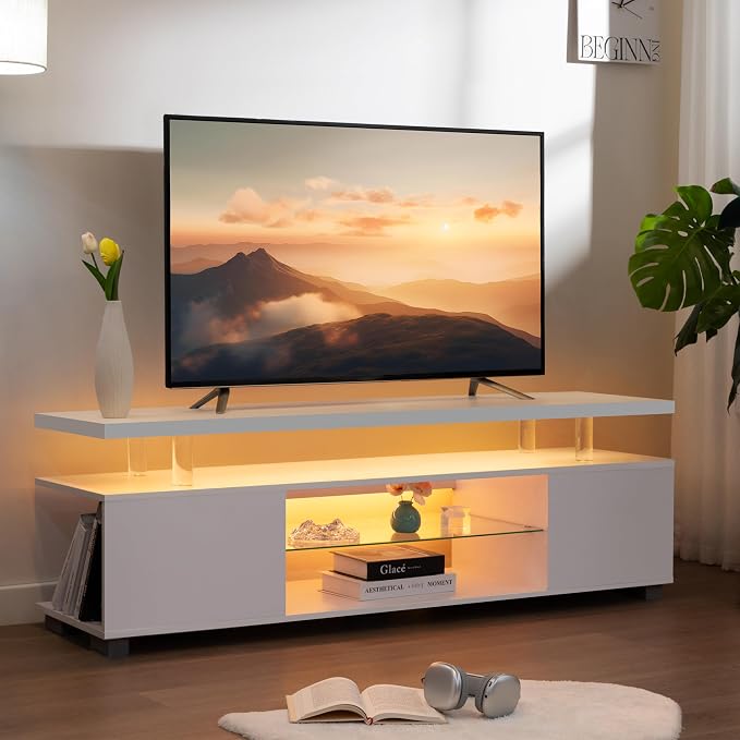 Cubehom White TV Stands for Living Room LED TV Stand Modern TV Stand - Image 6