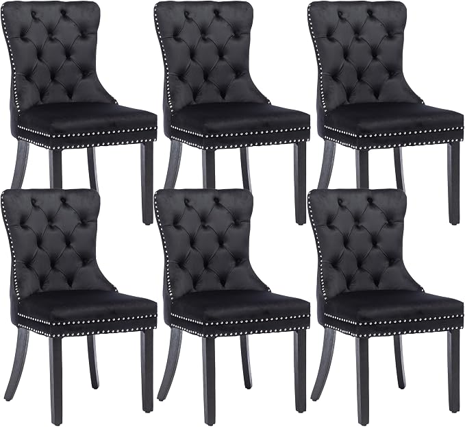 KCC Velvet Dining Chairs Set of 6, Upholstered High-end Tufted Dining Room Chair by KCC