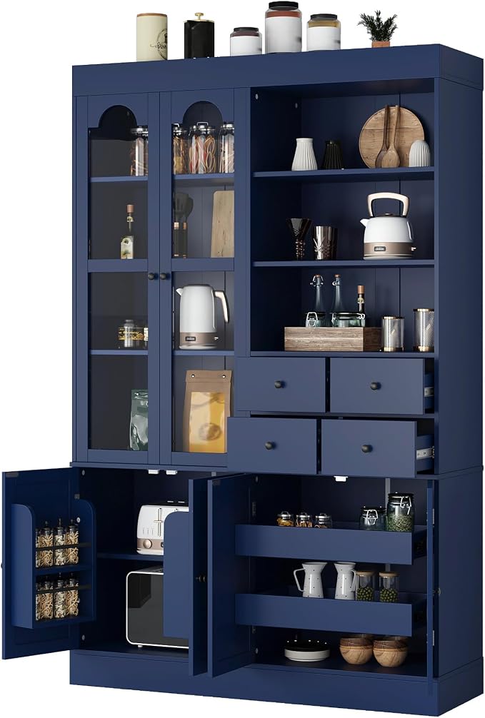 VilroCaz 75'' Tall Freestanding Kitchen Pantry Cabinet, Wood Large Cupboard - Image 4