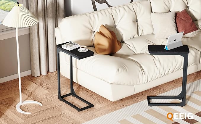 QEEIG Narrow C Shaped Side Table Set of 2 Living Room Sets Slim Couch Tray - Image 7
