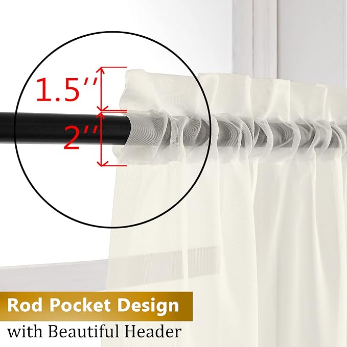 Aiyufeng Ivory Curtains 108 inches Extra Long 2 Panels Set, Rod Pocket Elegant - Image 5
