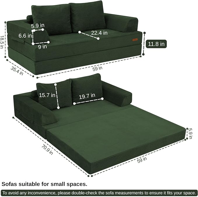 COMAX Futon Sofa Bed, Convertible Folding Sofa Bed, Boneless Couch Loveseat - Image 2