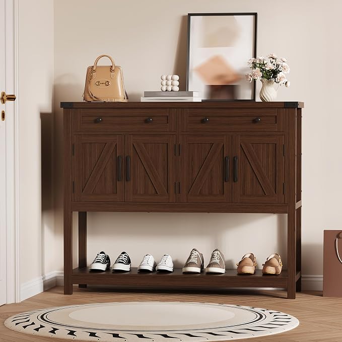 Rustic 47-Inch Wood Coffee Bar Storage Cabinet - Image 7