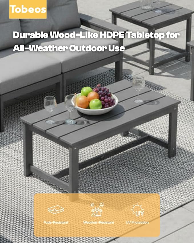 HDPE 3 Piece Patio Furniture Set, All-Weather Outdoor Couch Bistro Set - Image 6
