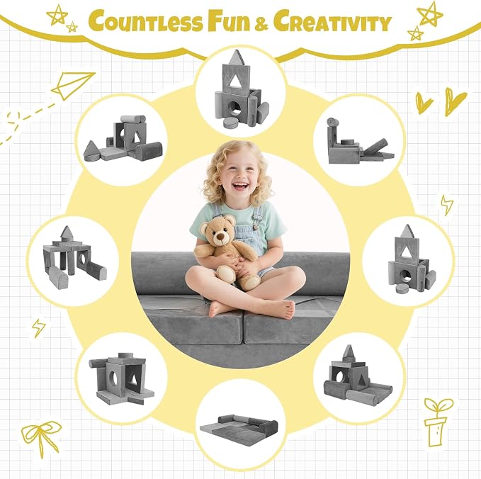Modular Kids Play Sofa Multifunctional Kids Sofa Convertible Foam Floor Mat - Image 6