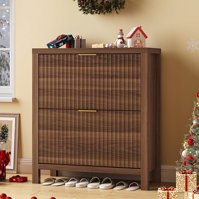YOMILUVE Shoe Cabinet Storage for Entryway, Fluted Shoe Cabinet by YomiluveDesign
