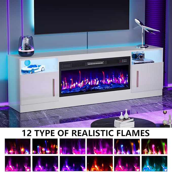 PRETZI Fireplace TV Stand with 36" Fireplace Up to 80" TVs, Remote Control - Image 3