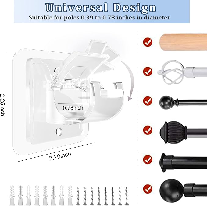 10PCS Curtain Rods No Drilling, Bracket No Drill Curtain Rod Brackets Self - Image 4