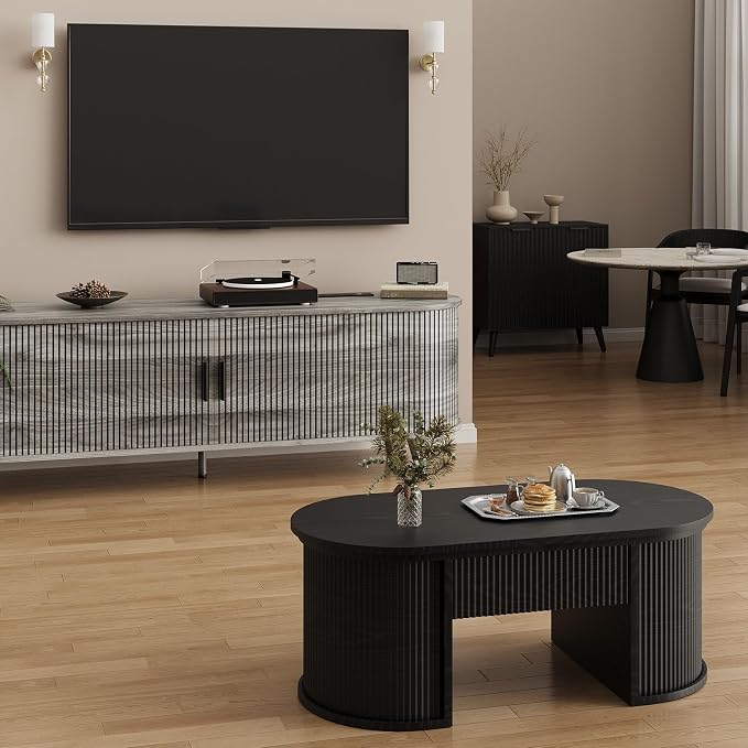 63 inch TV Stand with Power Outlet, Fluted Entertainment Center - Image 8