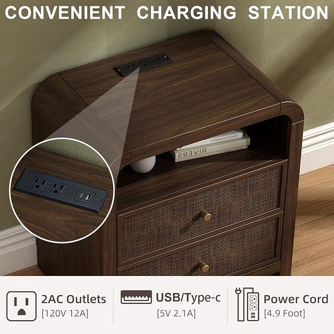 Oak&Sparrow Rattan Nightstand Set of 2, 23.6'' Rattan End Table - Image 4