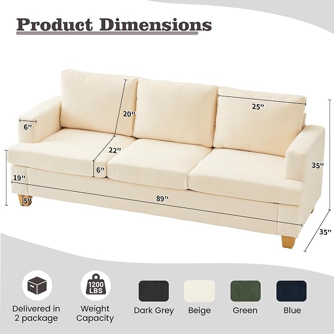 Apicizon Loveseat & 3 Seater Sofa Sets, 2 Piece Deep Seat Sleeper Sofa - Image 2
