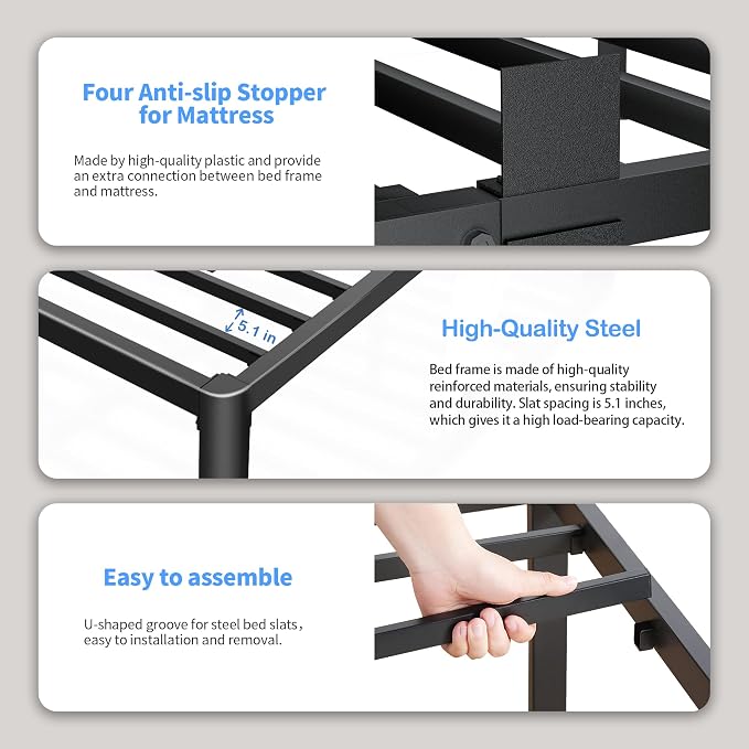 ROIL 12 inch Metal Queen Bed Frame - Image 4