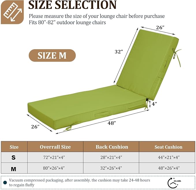 80x26x4in Lounge Cushions for Outdoor Furniture, Outdoor Lounge Chair Cushions - Image 2