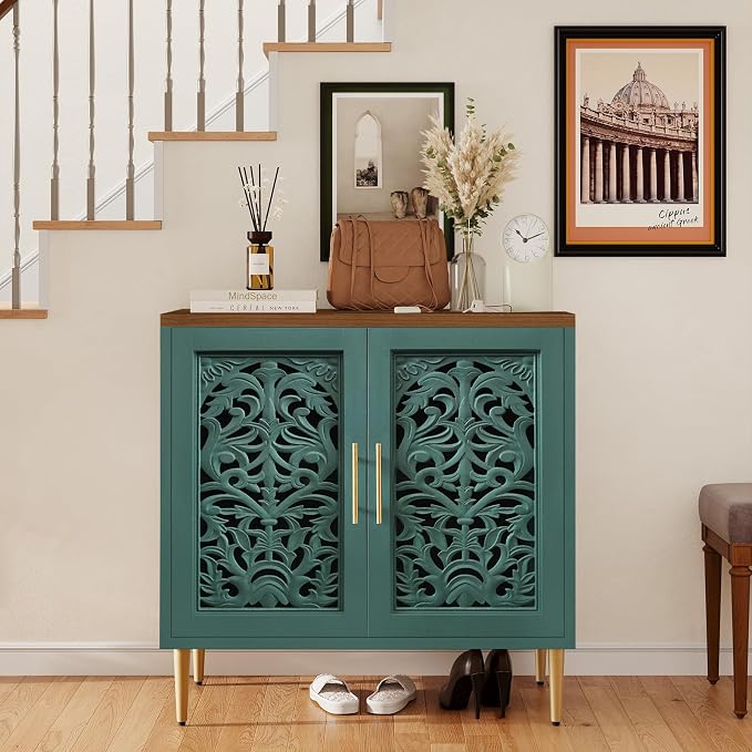 ARTPOWER Accent Cabinet with 2 Doors, Vintage Hollow Carving Buffet Cabinet - Image 7