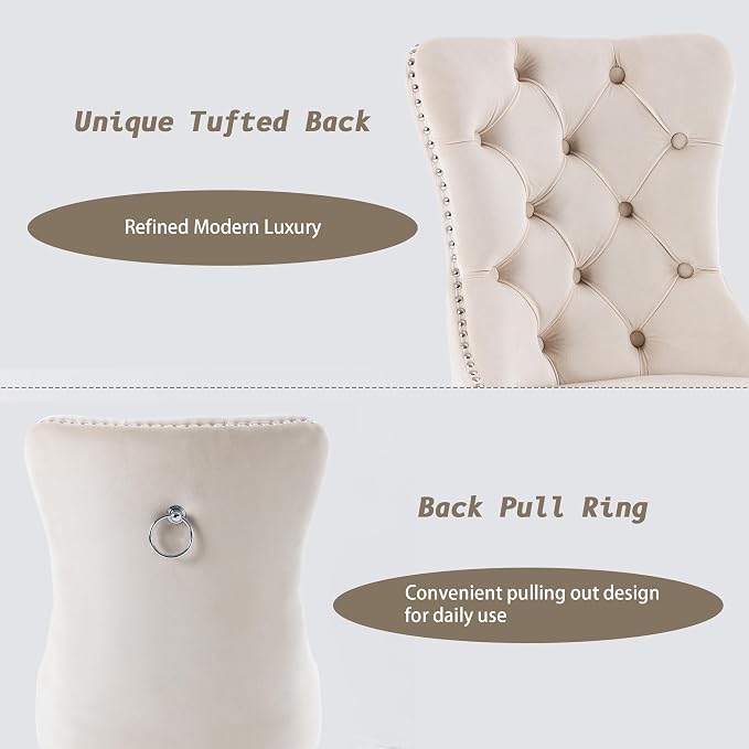 KCC Velvet Dining Chairs Set of 2, Upholstered High-end Tufted Dining Room Chair - Image 5