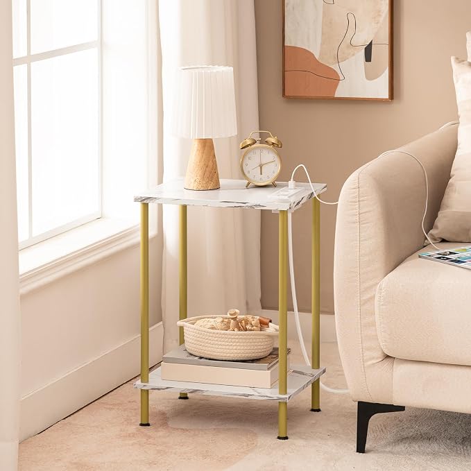 HOOBRO Side Table with Charging Station, End Table with USB Port and Outlet - Image 2