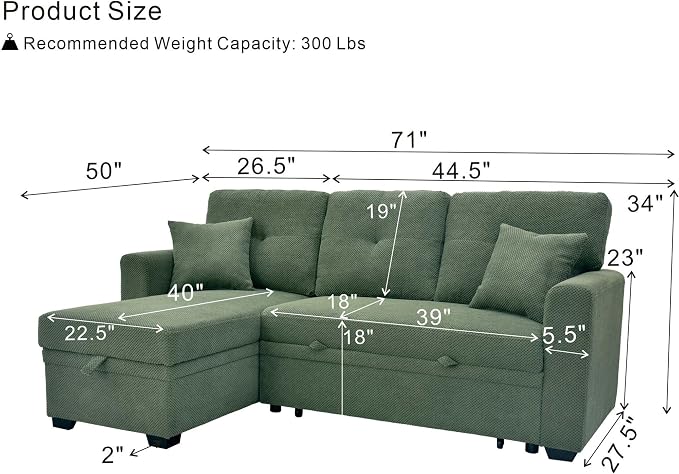 L Shaped Sectional Couch with Storage and Pull Out Bed, 3 Seater Sleeper Sofas - Image 3
