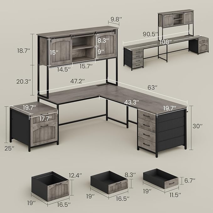 SEDETA Farmhouse L Shaped Office Desk - Image 3