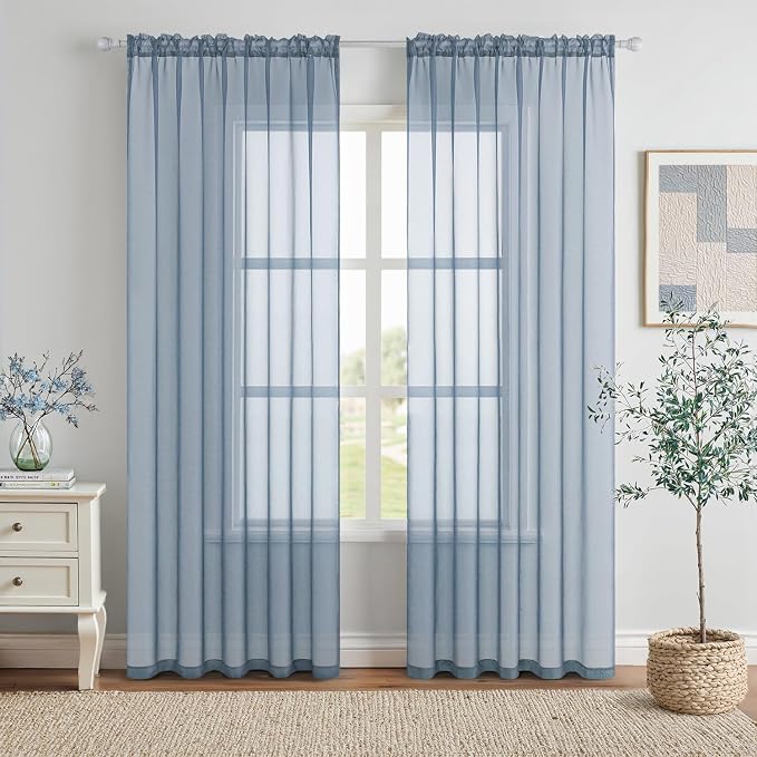 MIULEE Dusty Blue Sheer Curtains 84 Inches Long 2 Panels, Light Filtering Voile by MIULEE