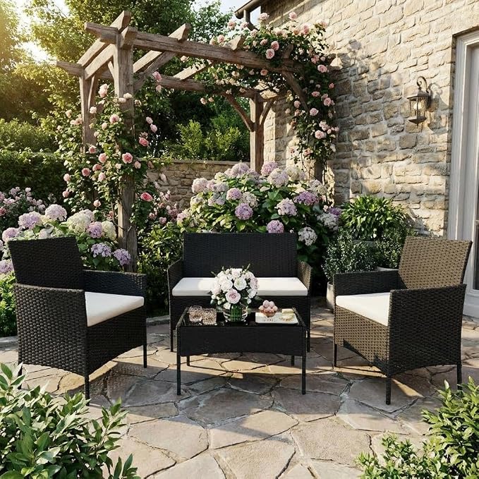 4 PCS Outdoor Patio Furniture Set, All-Weather PE Rattan Wicker Chairs - Image 7