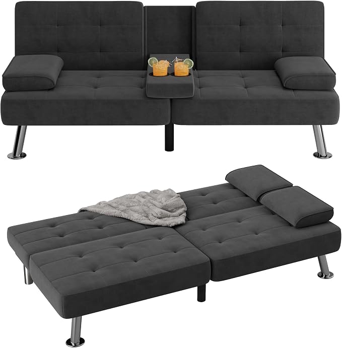 Flamaker Futon Sofa Bed Modern Folding Futon Set Linen Fabric Convertible by Flamaker