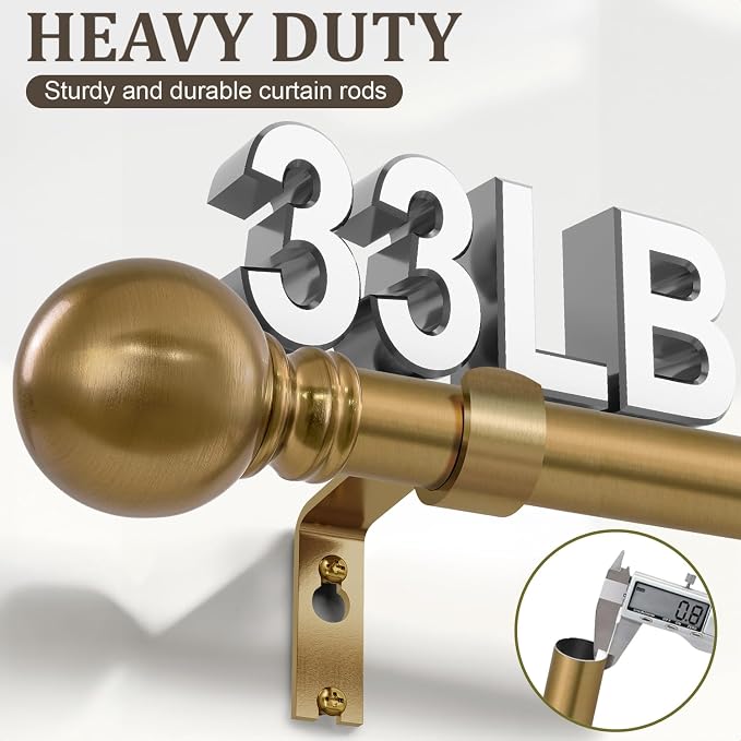 Warm Gold Long Curtain Rods for Windows 66 to 120 Inch 1" Diameter Adjustable - Image 6