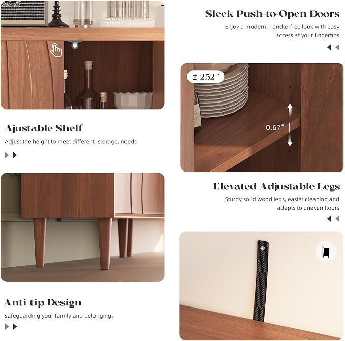 Easyego 63″ Mid Century Modern Sideboard Buffet Cabinet, Walnut Wood Accent - Image 4
