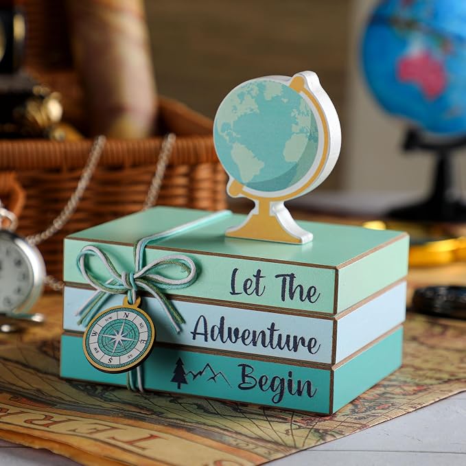 Pinkunn 4 Pcs Travel Themed Decorations Adventure Awaits Wooden Centerpieces - Image 2
