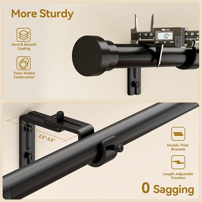YaFex Curtain Rods 32-84 Inch, Heavy Duty 1 Inch Adjustable Curtain Rod - Image 4
