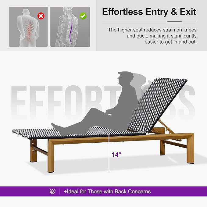 PURPLE LEAF Extra Wide Outdoor Chaise Lounge French Hand Woven Wicker Patio - Image 7