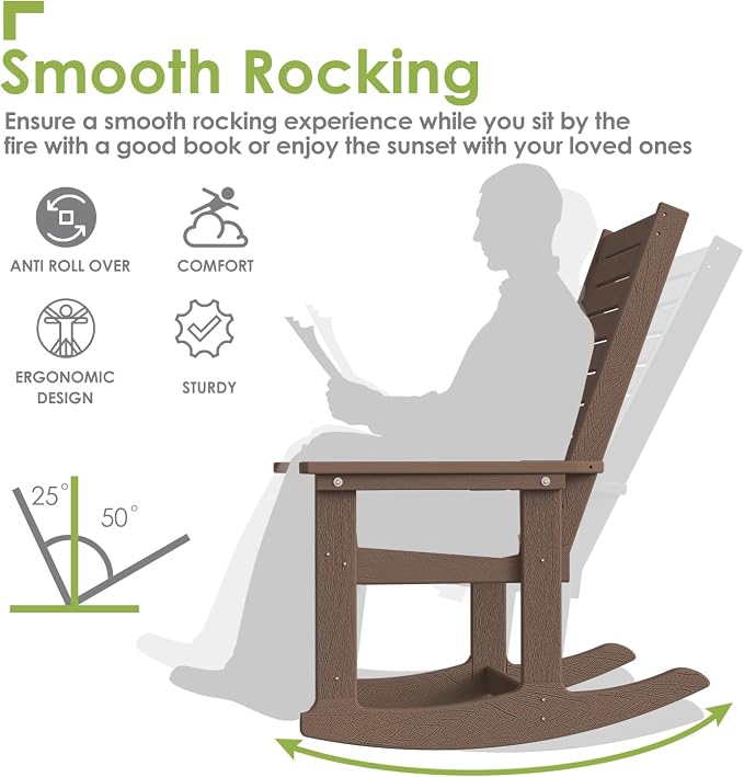 GREENVINES Outdoor Rocking Chairs | Set of 2 | Porch Rocker | HDPE Plastic | - Image 5