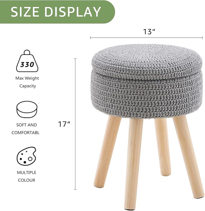 Wimarsbon Pouf Ottoman, 100% Cotton Knitted Boho Footstool, Round Footrest - Image 3