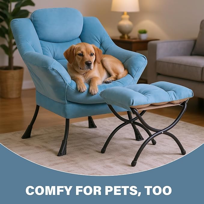 Tiita Lazy Chair with Ottoman, Comfy Leisure Sofa Reading Chair with Footrest - Image 9