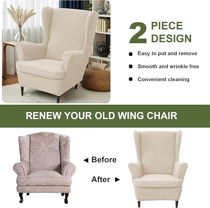HAOYONG Wing Chair Slipcovers Printed Wingback Chair Covers 2 Pieces Wingback - Image 7