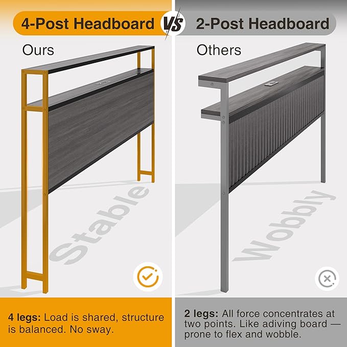 Lifezone Queen Bed Frame with 2-Tier Storage Headboard, Bedroom Metal Bed Frame - Image 4