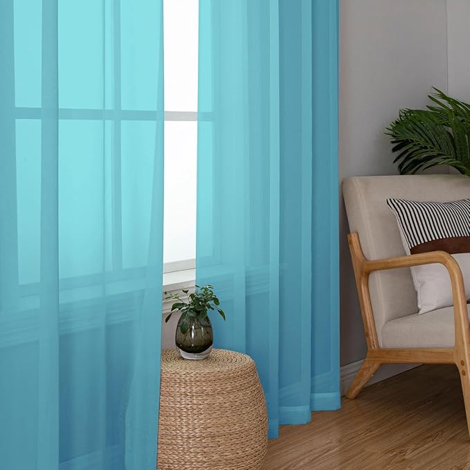 Aiyufeng Turquoise Sheer Curtains 90 Inches Long 2 Panels Set, Light Filtering - Image 5