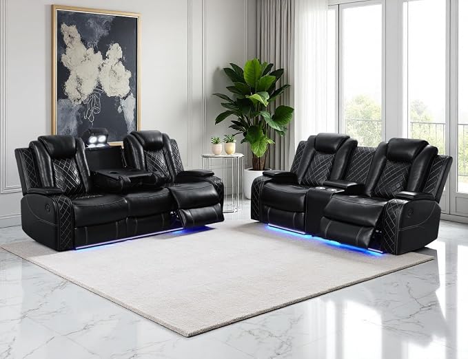 Power Reclining Sofa Set, Living Room Furniture Sets, Leather Power Recliner by LYfurniture