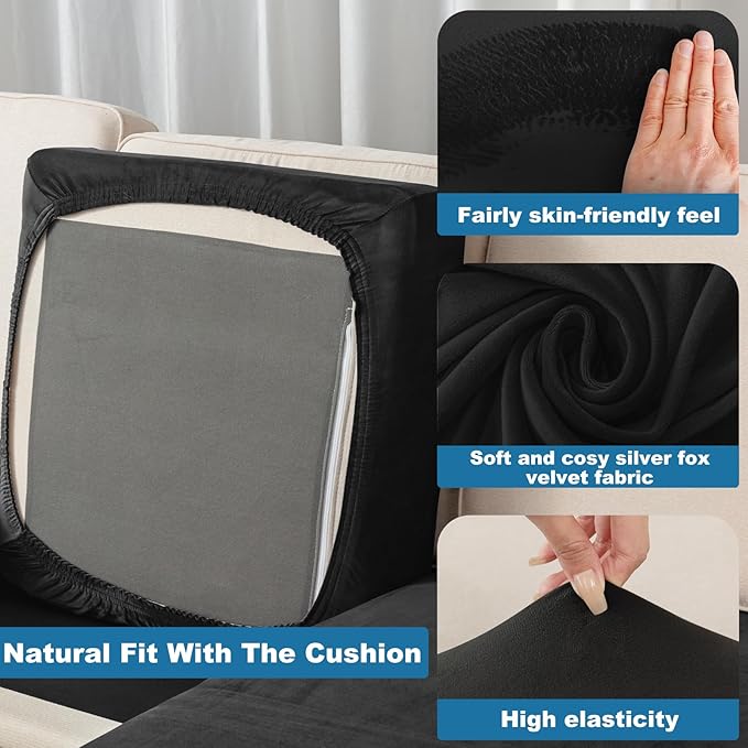 Couch Cover 8-Piece Elastic Velvet Couch Cushion Covers & Chaise Slipcovers - Image 4