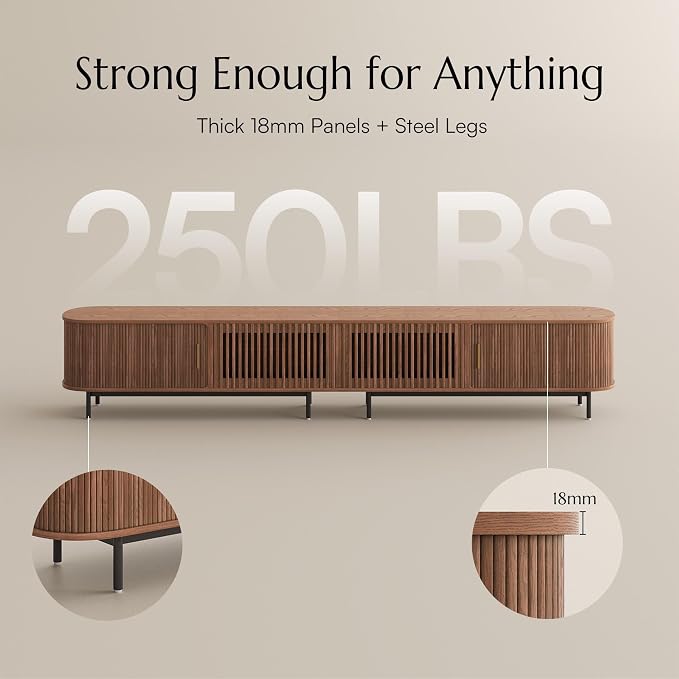 POVISON Fully-Assembled Sliding Tambour Door TV Stand, Mid Century Modern TV - Image 5