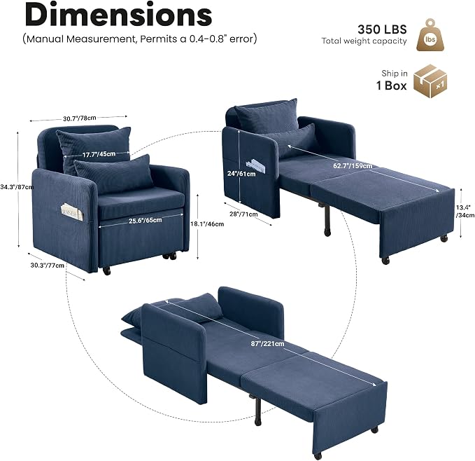 Iroomy 5-Level Adjustable Convertible Sleeper Chair Set of 2, 3-in-1 87'' Long - Image 2