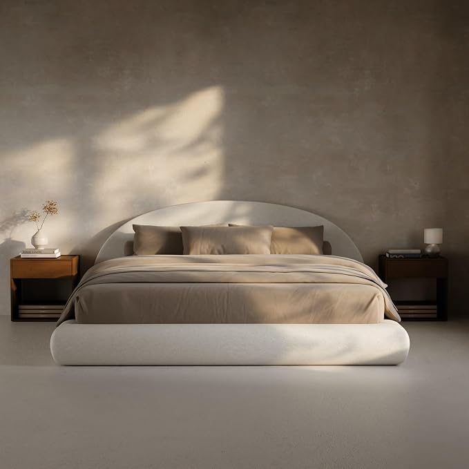 RECCI AirFrame Half-Moon Upholstered King Platform Bed Frame, Velvet Curved by RECCI