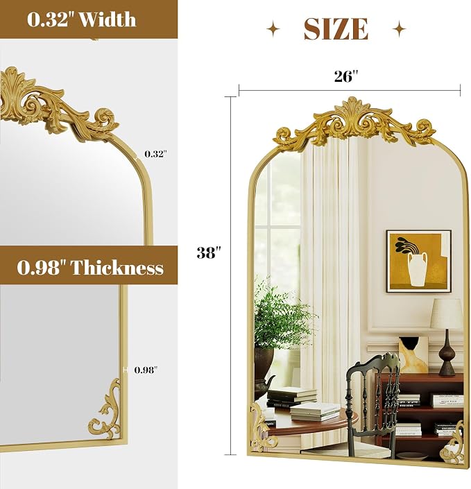 VooBang 26x38 inch Vintage Arched Bathroom Mirror - Image 4