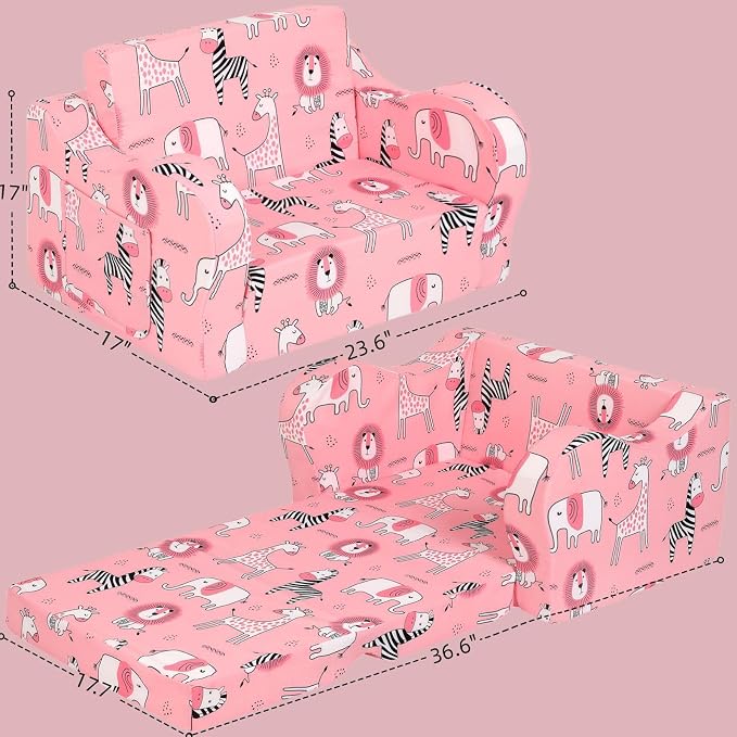 MOMCAYWEX Kids Sofa, 2-in-1 Flip-Out Foam Couch, Foldable Soft Play Lounge Chair - Image 3