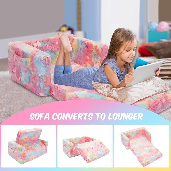 SLIGUY Kids Couch, Fold Out Kids Sofa Chair, Toddler Convertible Sofa to - Image 6