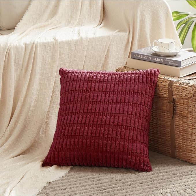 Fancy Homi 4 Packs Burgundy Decorative Throw Pillow Covers 20x20 Inch - Image 2