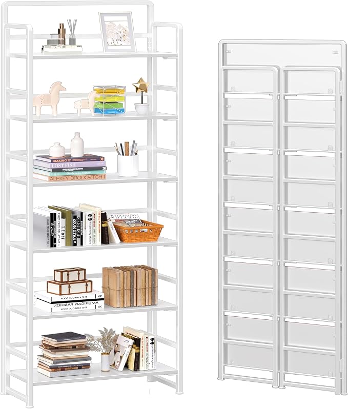 4NM No Assembly 6 Tiers Folding Bookshelf Storage Shelves Vintage Bookcase by 4NM