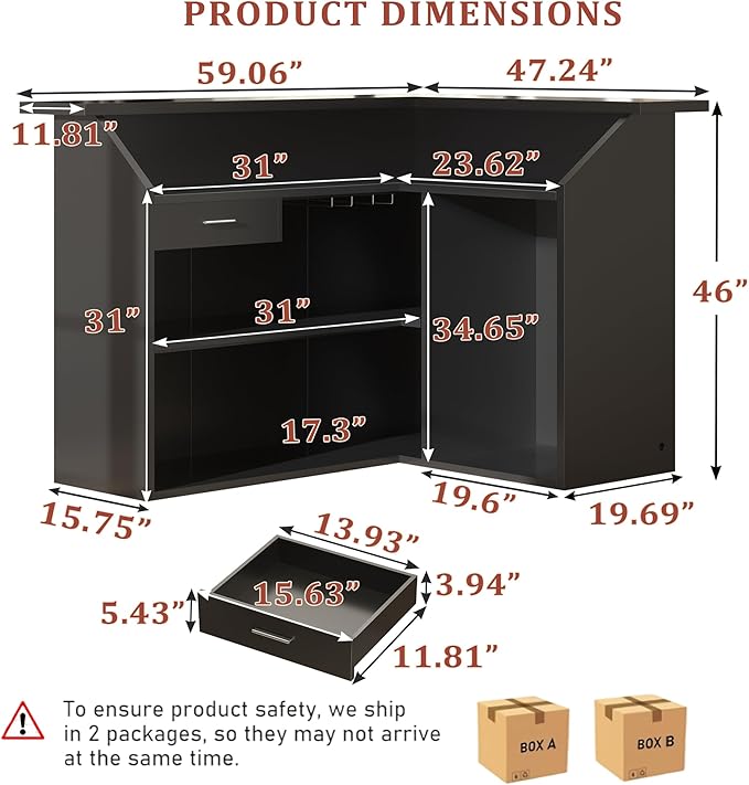 L-Shaped Home Bar Unit with Power Outlet, 4-Tier Corner Liquor Bar Cabinet with - Image 2