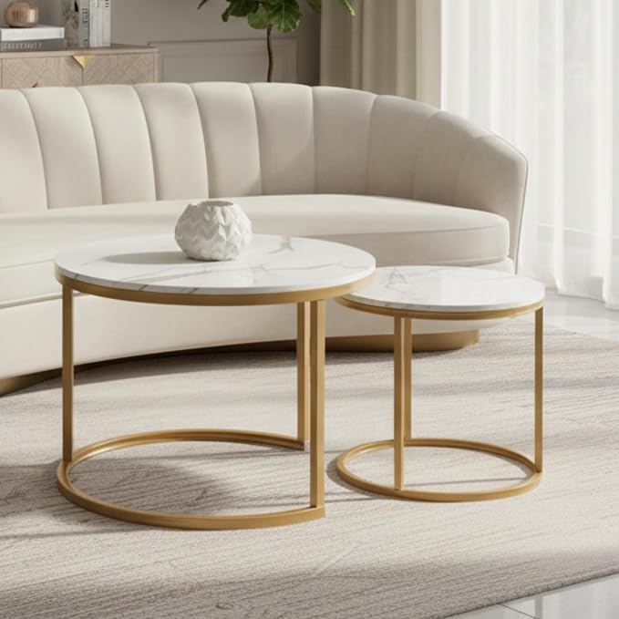 Homy Casa 23.6inch Round Coffee Table Set of 2, Modern Nesting Coffee Tables by HomyCasa